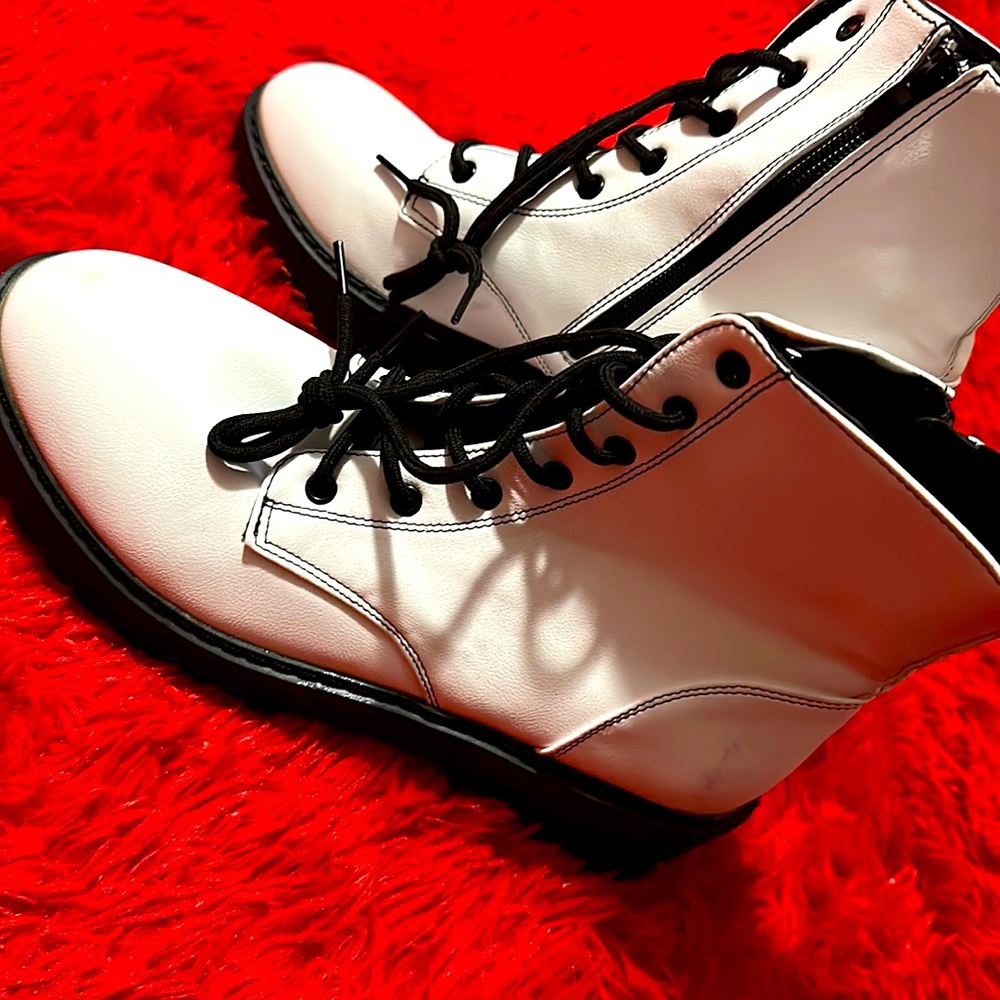 White lace up front combat boots